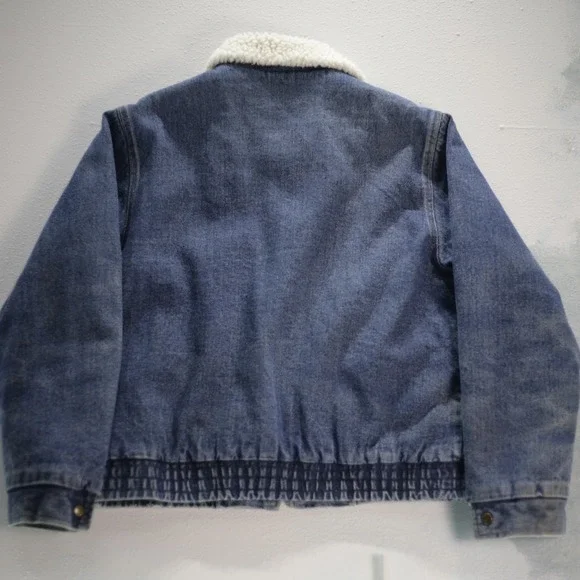 VTG Saugatuck Men XL Sherpa Jacket Dry Goods Denim Trucker 42 Zip Up Bomber Coat